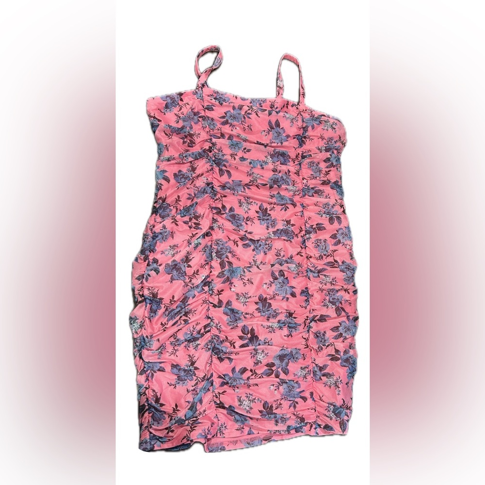 Floral Pink and Purple Ruched Dress